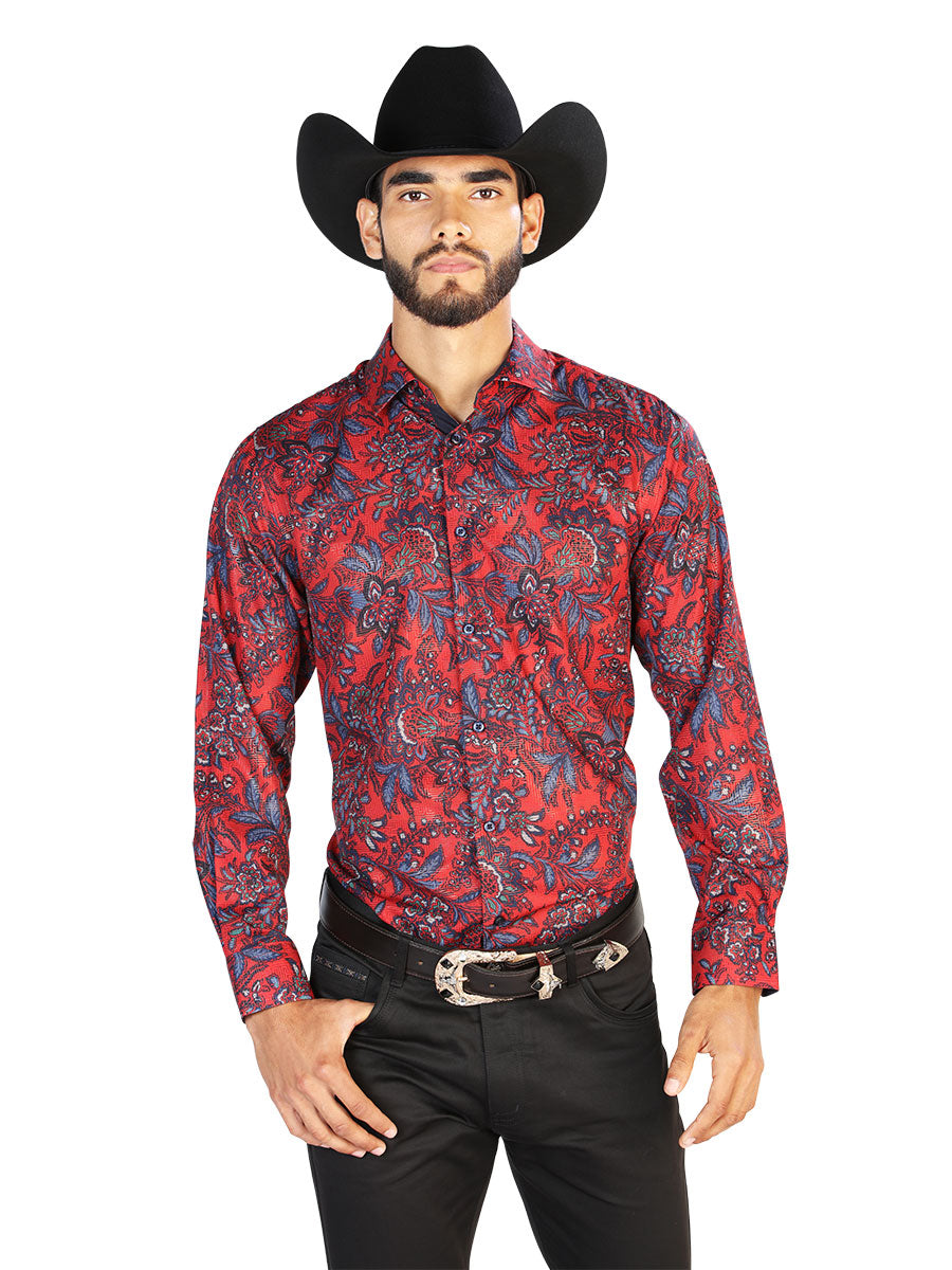 Camisa Casual Manga Larga El Señor De Los Cielos Wh7-068 97% Poliéster 3% Elastano Rojo 43856
