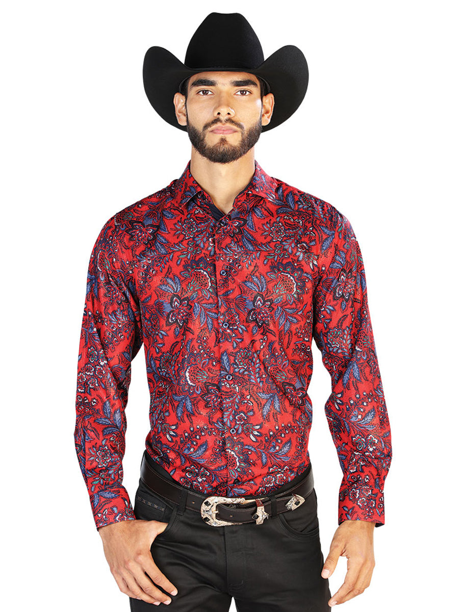 Rojo y Azul Casual Manga Larga Camisa 43856