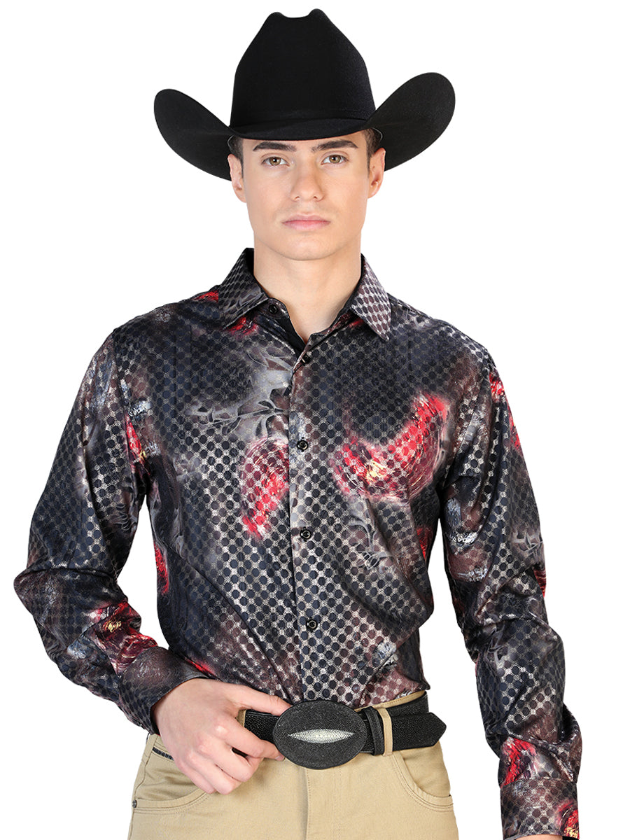 Camisa Casual Manga Larga El Señor De Los Cielos Wh7-065 97% Poliéster 3% Elastano Negro/Multicolor 43858