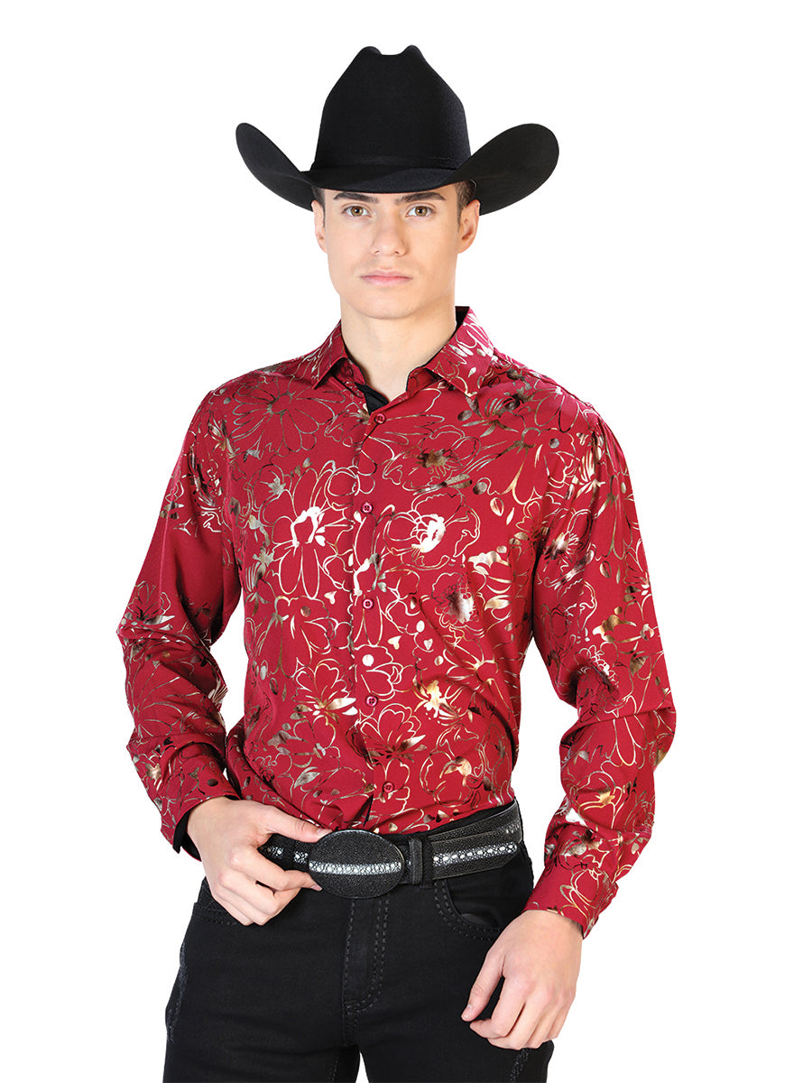 Camisa Casual Manga L El Señor De Los Cielos Wh7-208 97% Poliester 3% Elastano Vino Oscuro 43861
