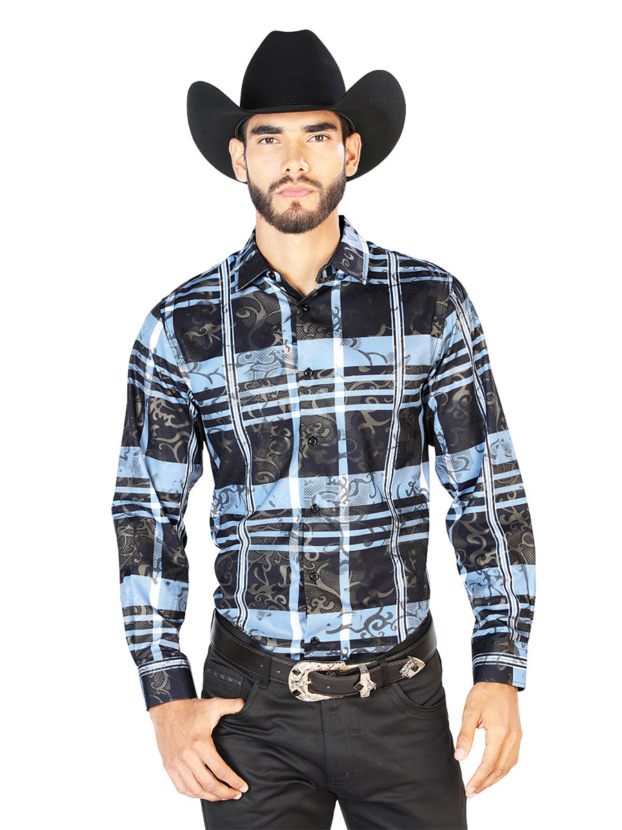 Camisa Casual Manga L El Señor De Los Cielos Wh7-137 97% Poliéster 3% Elastano Negro Azul 43864