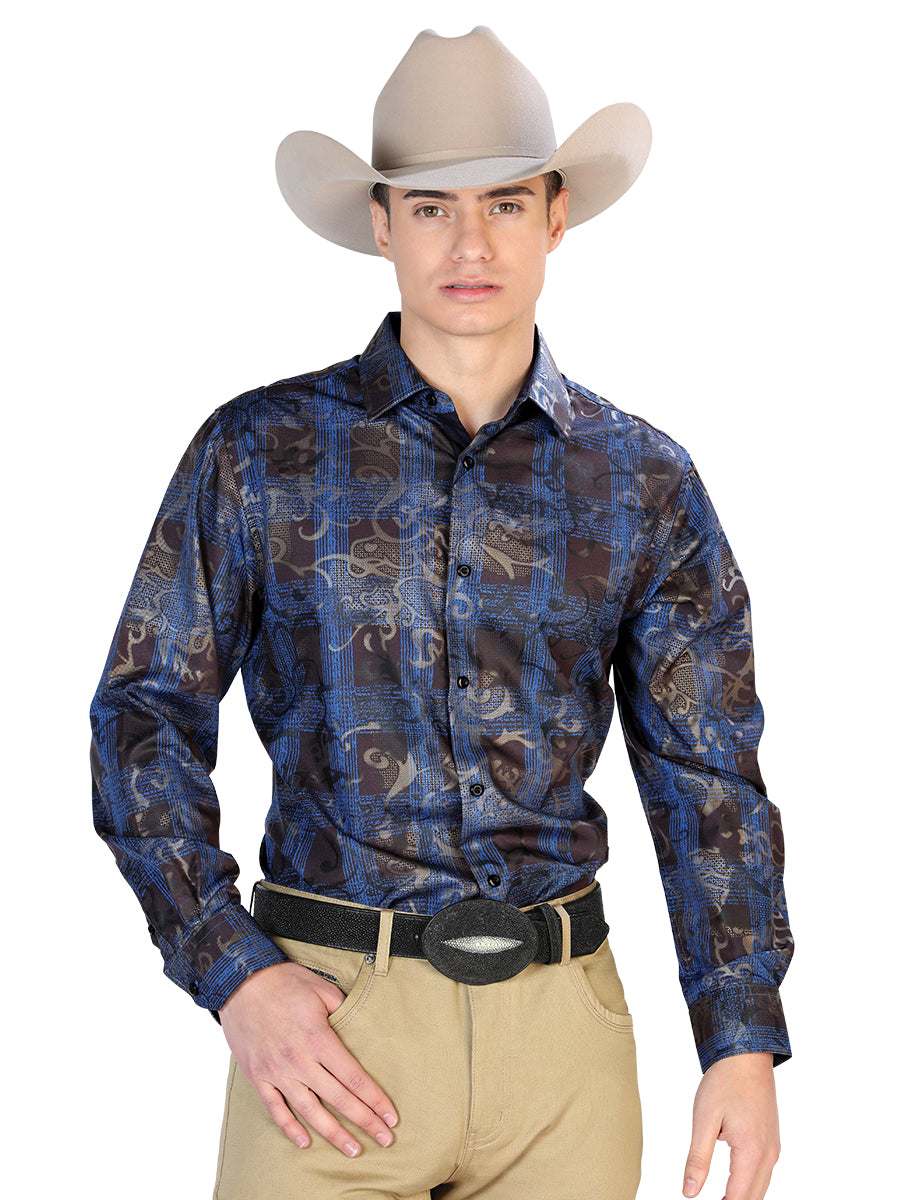 Camisa Casual Manga L El Señor De Los Cielos Wh7-178 97% Poliester 3% Elastano Azul 43866