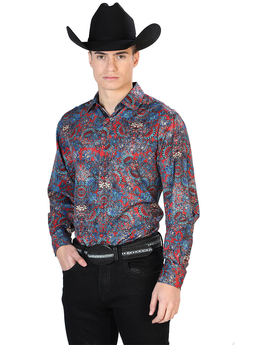 Camisa Casual Manga Larga El Señor De Los Cielos Wh7-050 97% Poliéster 3% Elastano Rojo 43867