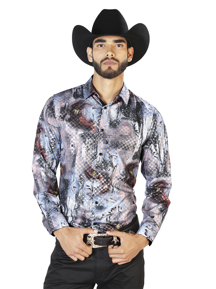 Camisa Casual Manga L El Señor De Los Cielos Wh7-064 97% Poliéster 3% Elastano Negro/Multicolor 43871