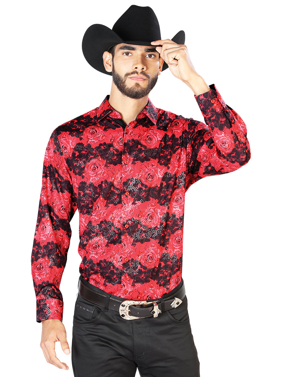 Camisa Casual Manga L El Señor De Los Cielos Wh7-047 97% Poliester 3% Elastano Rojo 43874