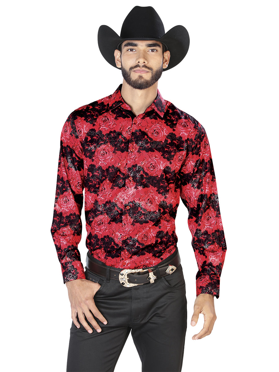 Camisa Casual Manga L El Señor De Los Cielos Wh7-047 97% Poliester 3% Elastano Rojo 43874