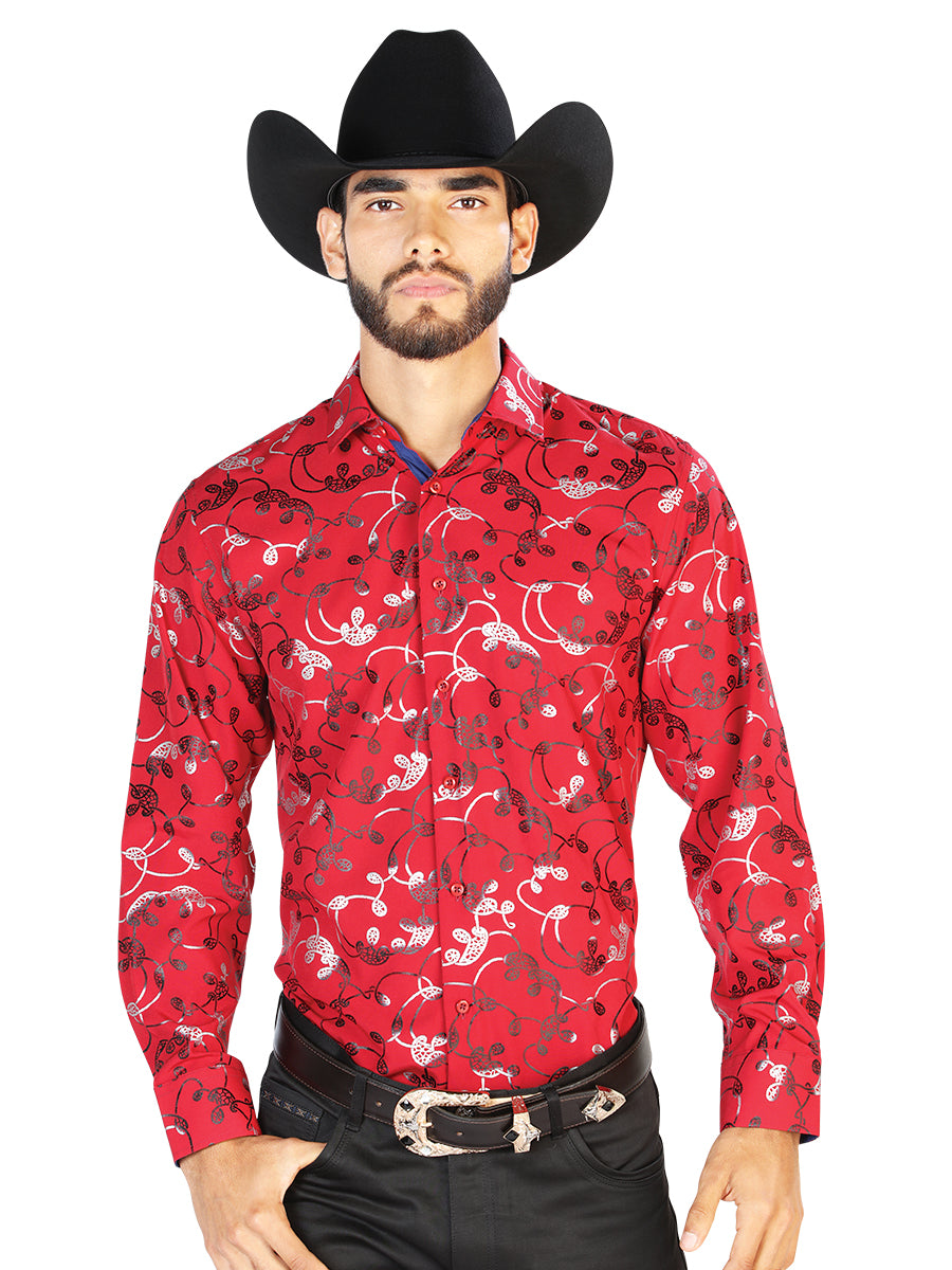 Camisa Casual L/Manga Centenario 7001 95% Poliester 5% Elastano Rojo/Plata 43901