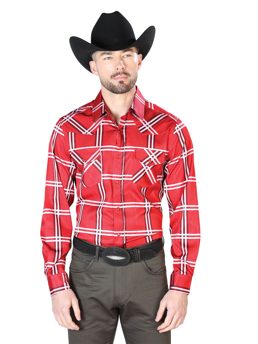 Rojo con Stripes Casual Manga Larga Camisa 43928
