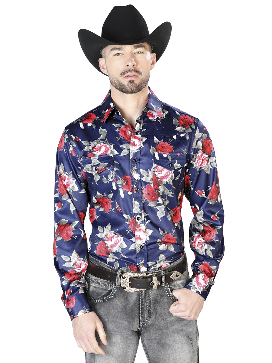 Camisa Casual Manga Larga El Señor De Los Cielos 22 97%Poliéster 3%Lycra Azul/Flores 43937