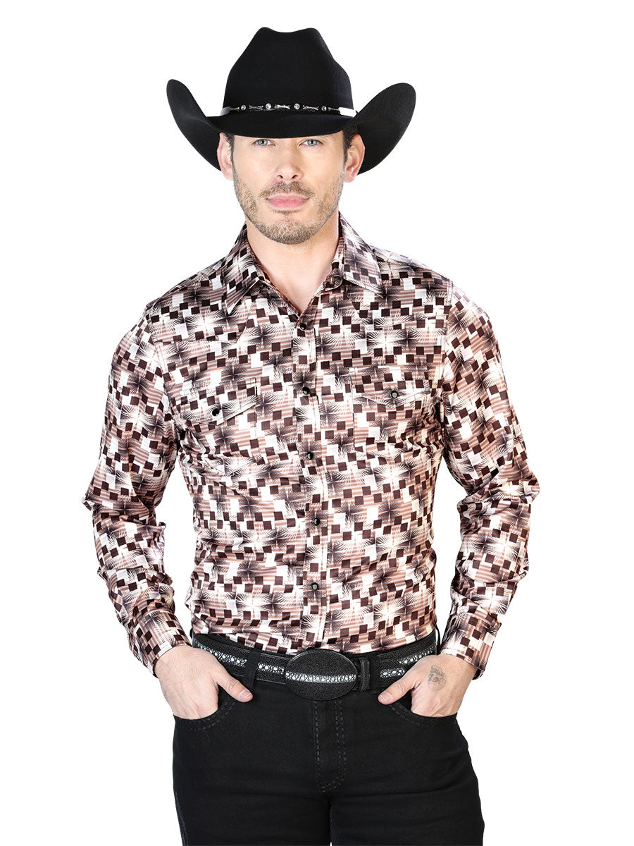 Camisa Casual Manga Larga El Señor De Los Cielos 26 97%poliéster 3%lycra Beige/marrón 43941