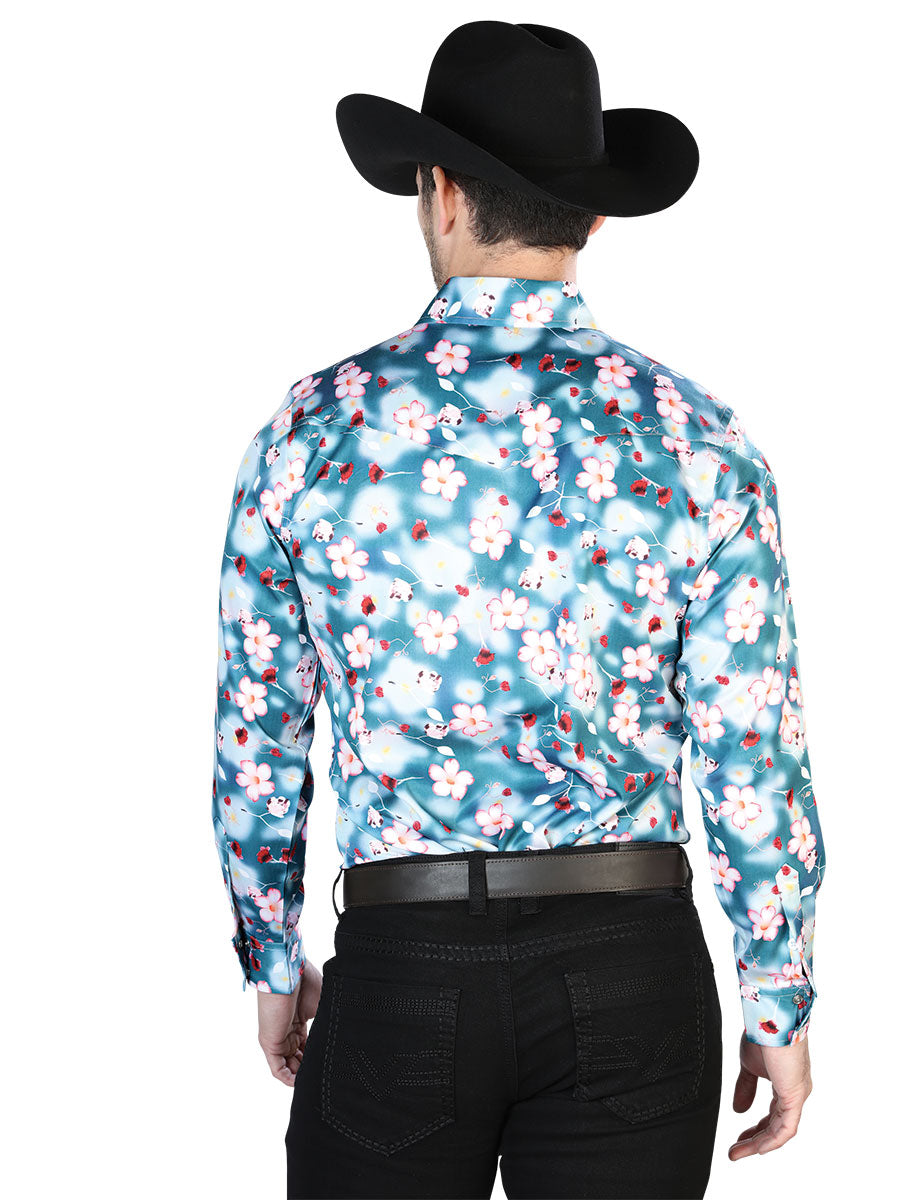 Camisa Casual Manga Larga El Señor De Los Cielos 28 97%Poliéster 3%Lycra Aqua/Flores 43943