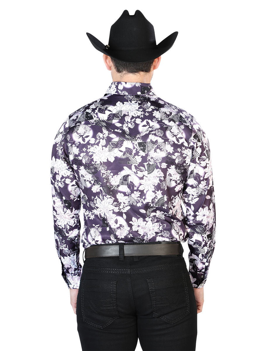 Camisa Casual Manga Larga El Señor De Los Cielos 33 97%Poliéster 3%Lycra Vino/Blanco Floral 43948