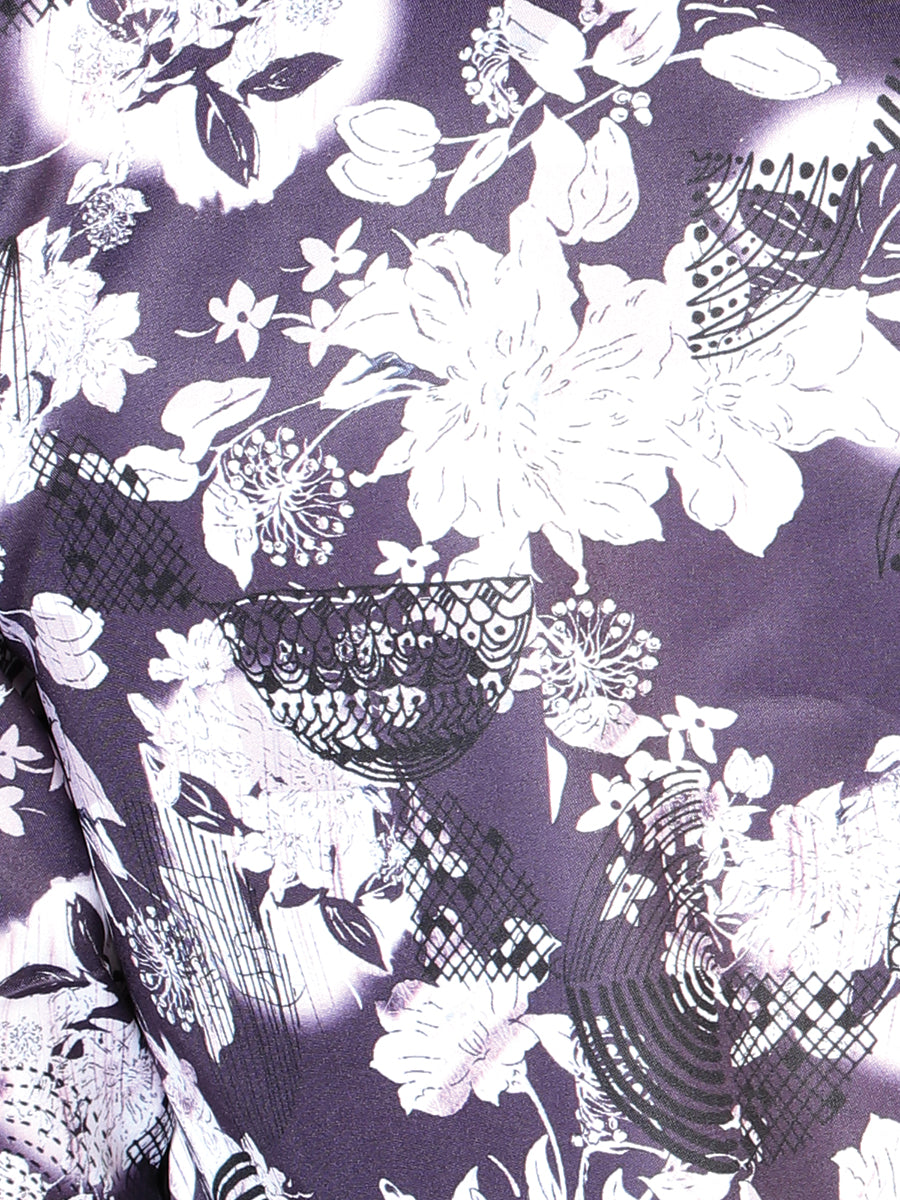 Morado Flor Estampado Manga Larga Camisa 43948