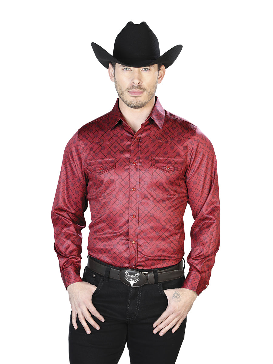 Borgoña Casual Manga Larga Camisa 43955