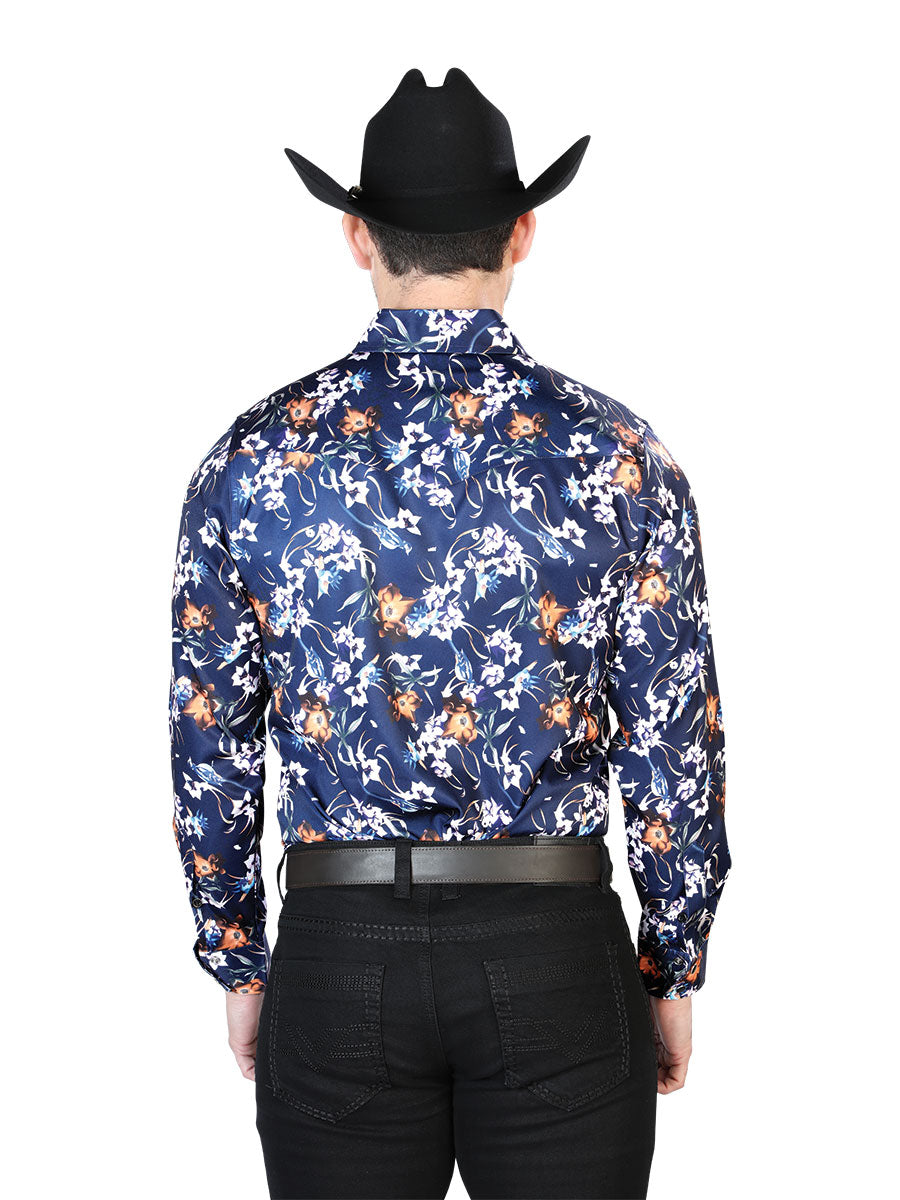 Camisa Casual Manga Larga El Señor De Los Cielos 42 97%Poliéster 3%Lycra Azul/Flores 43957
