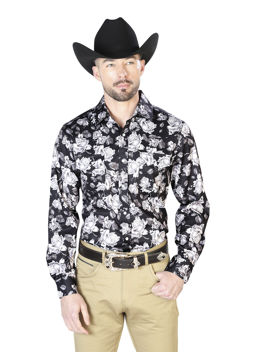 Negro Flor Estampado Casual Manga Larga Camisa 43960