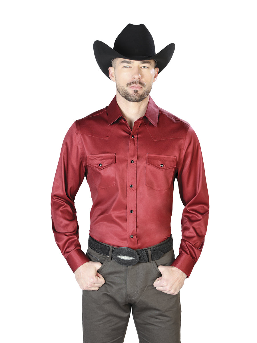 Camisa Casual Manga Larga El Señor De Los Cielos 46 97%Poliéster 3%Lycra Burgandy 43961