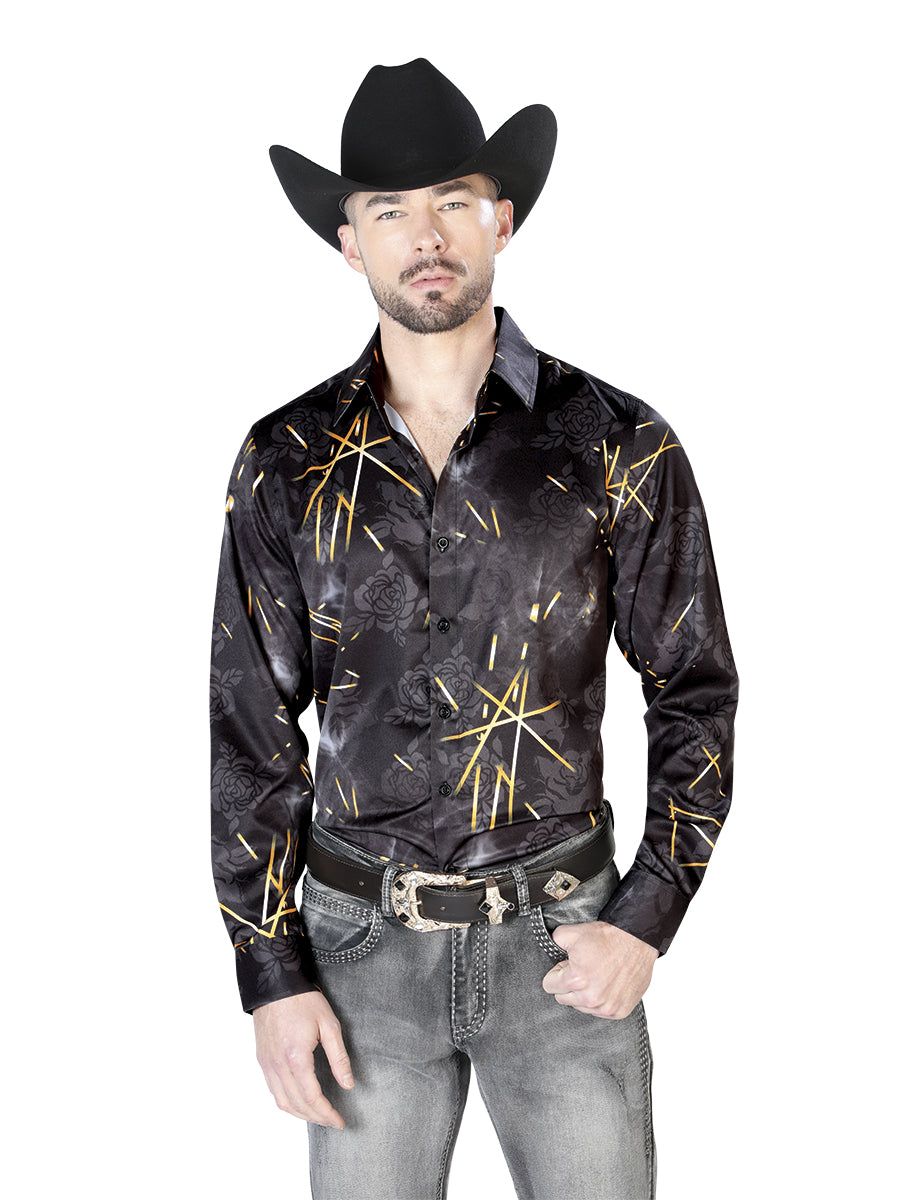Negro Casual Manga Larga Camisa 43989