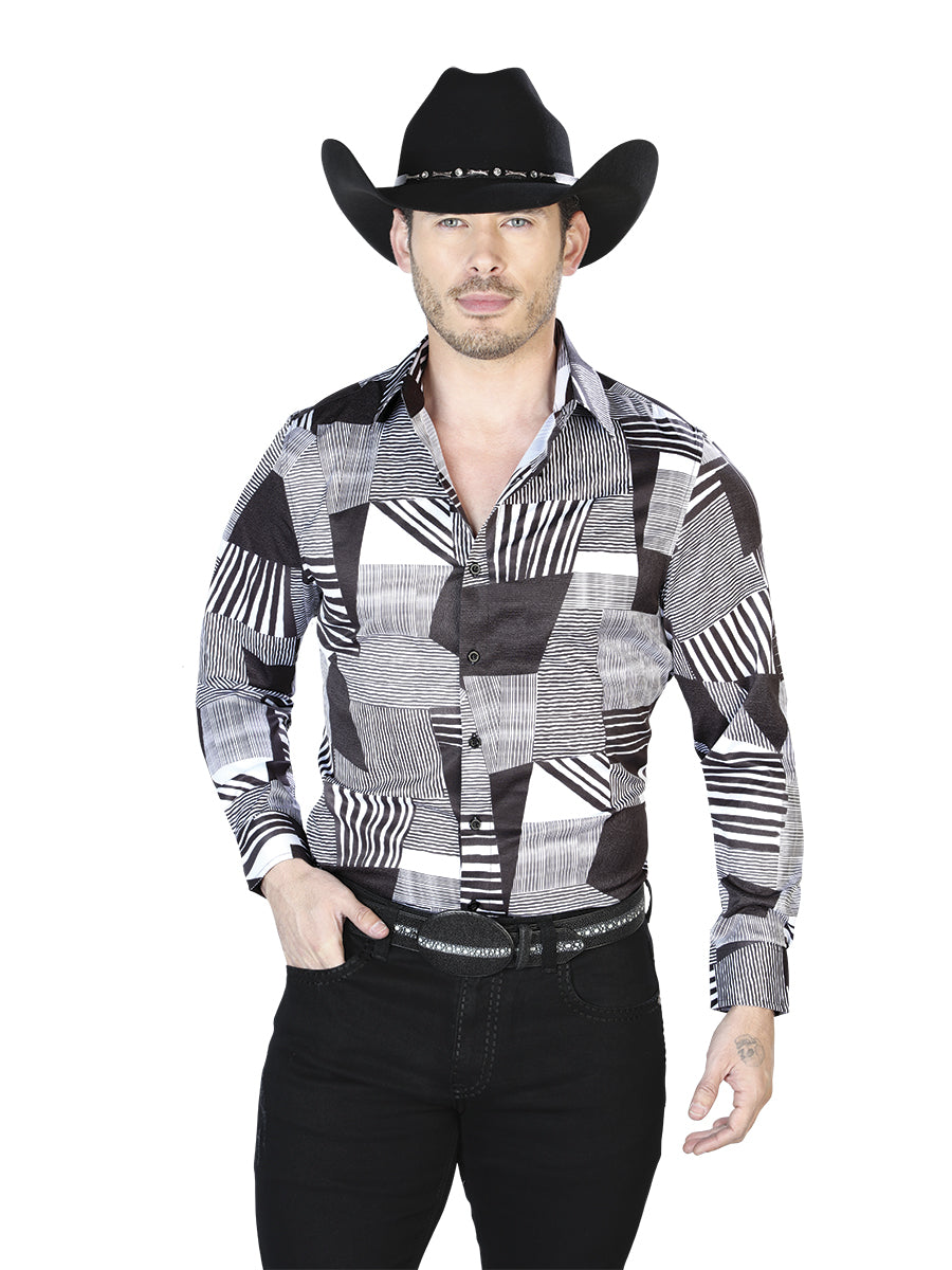 Camisa Casual L/ Manga El Señor De Los Cielos 6 97%poliéster 3%lycra Negro/oro 43991