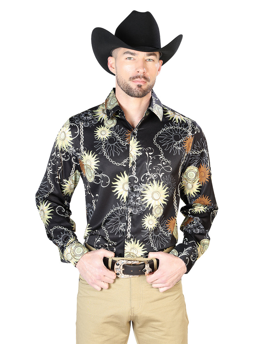 Negro Dorado Casual Manga Larga Camisa 43992