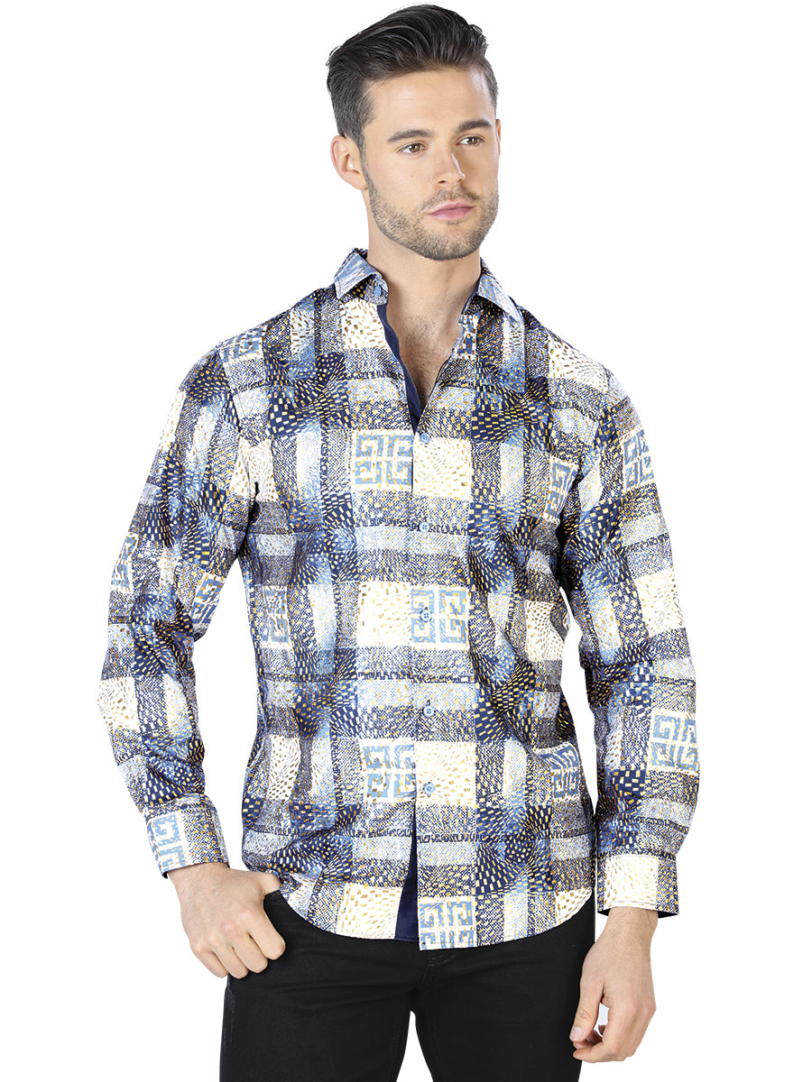 Camisa Casual L/ Manga El Señor De Los Cielos Wh10-007 100% Poliéster Azul/Negro 44009