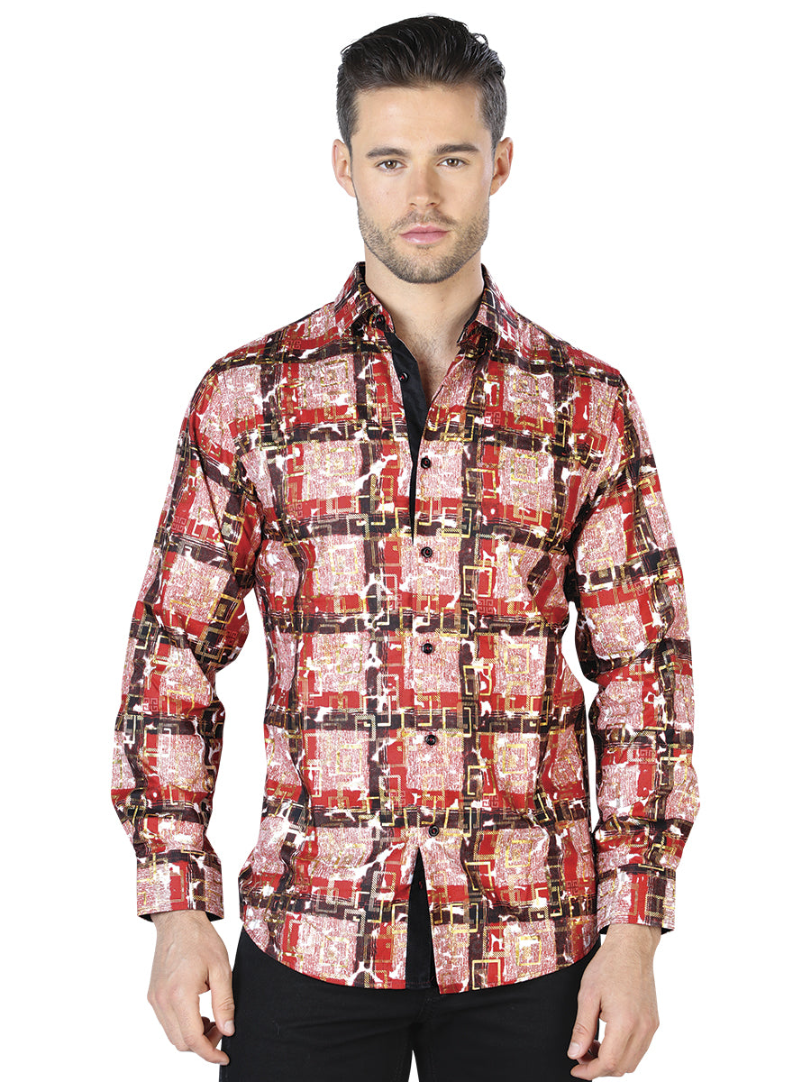 Rojo Dorado Casual Manga Larga Camisa 44011