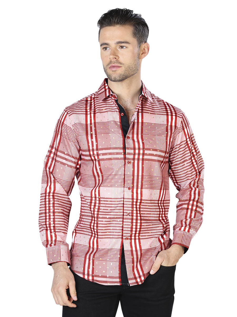 Camisa Casual L/ Manga El Señor De Los Cielos Wh10-013 100% Poliéster Rojo/Blanco 44015