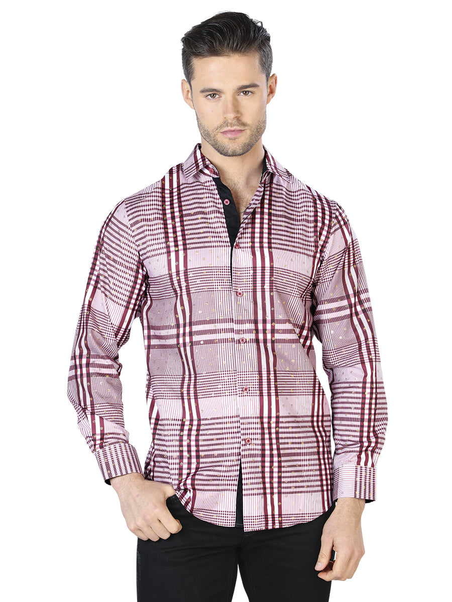 Casual Camisa L/ Manga El Señor De Los Cielos Wh10-015 100% Poliéster Vino/Blanco 44017