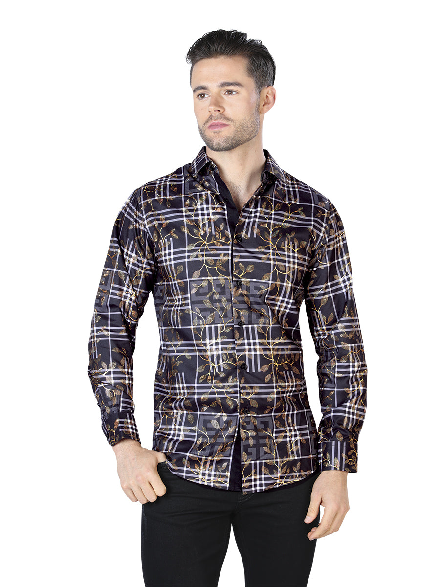 Negro Dorado Casual Manga Larga Camisa 44019
