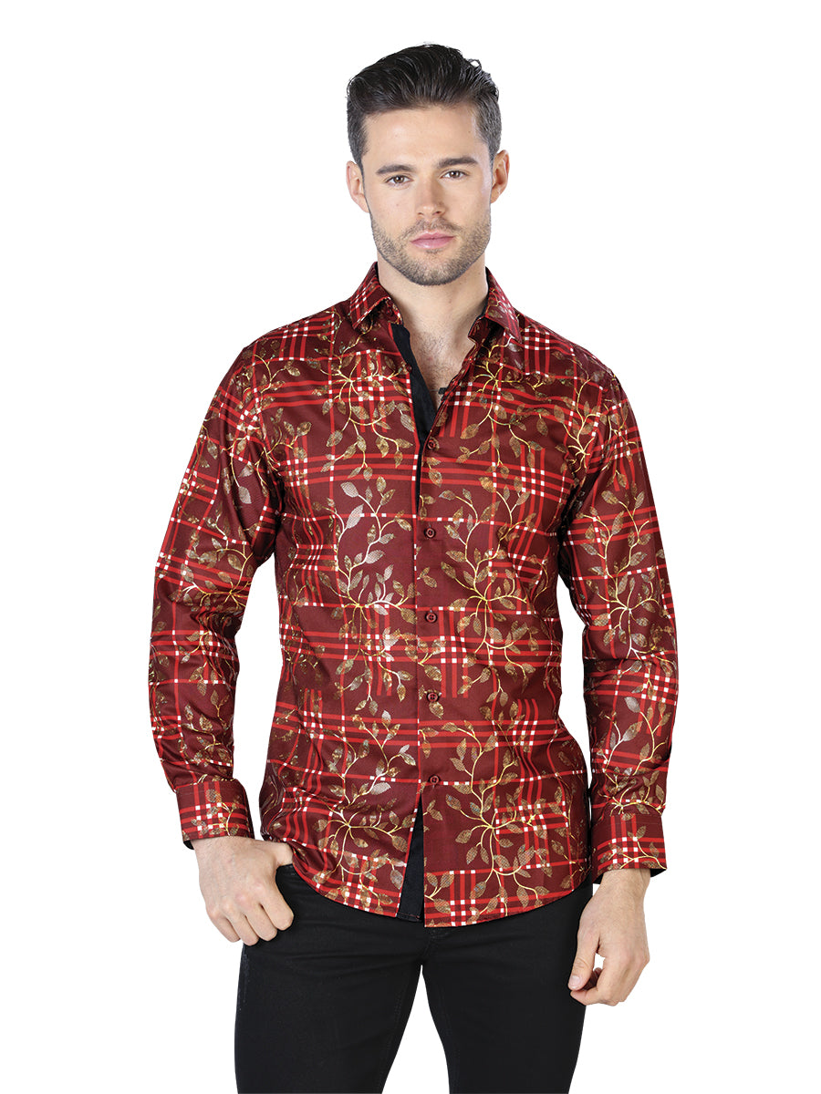 Rojo Dorado Casual Manga Larga Camisa 44021