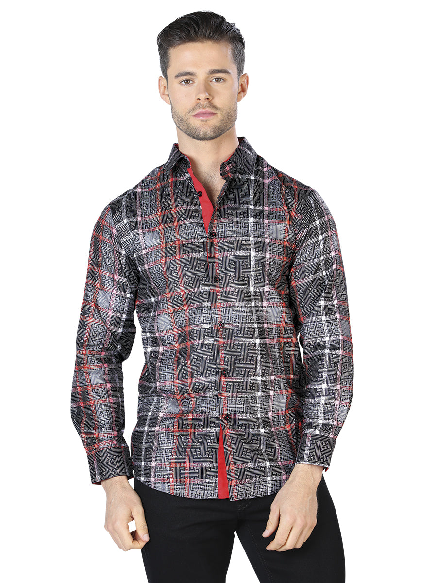 Camisa Casual L/ Manga El Señor De Los Cielos Wh10-026 100% Poliester Negro/Blanco 44028