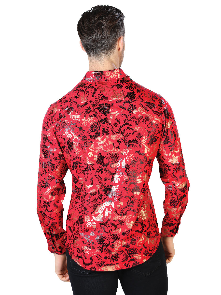 Rojo y Dorado Casual Manga Larga Camisa 44031