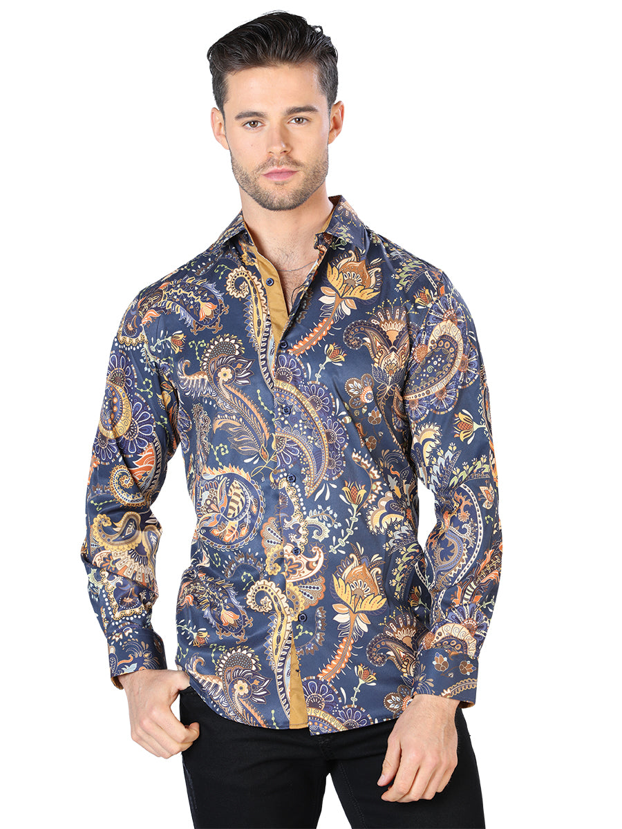 Camisa Casual Manga Larga El Señor De Los Cielos Wh10-049 97% Poliéster 3% Elastano Negro/Oro 44051