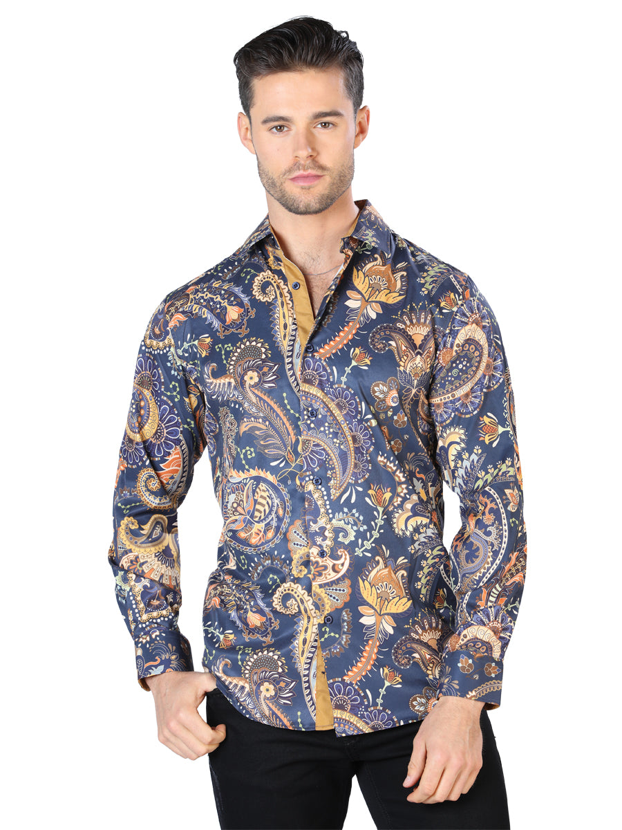 Negro y Dorado Plateado Casual Manga Larga Camisa 44051