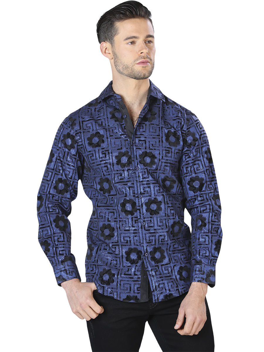 Camisa Casual Manga Larga El Señor De Los Cielos Wh10-055 97% Poliéster 3% Elastano Azul/Negro 44057