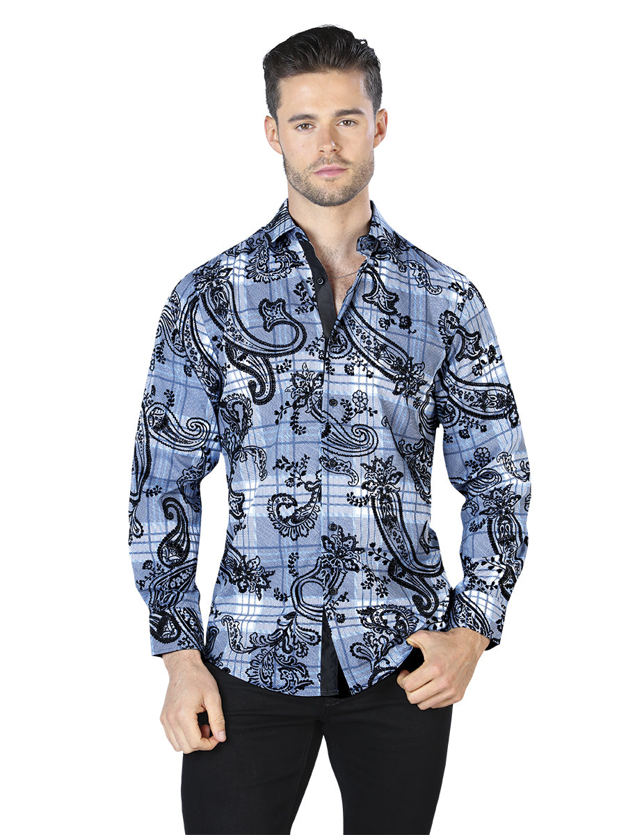 Azul y Negro Casual Manga Larga Camisa 44058