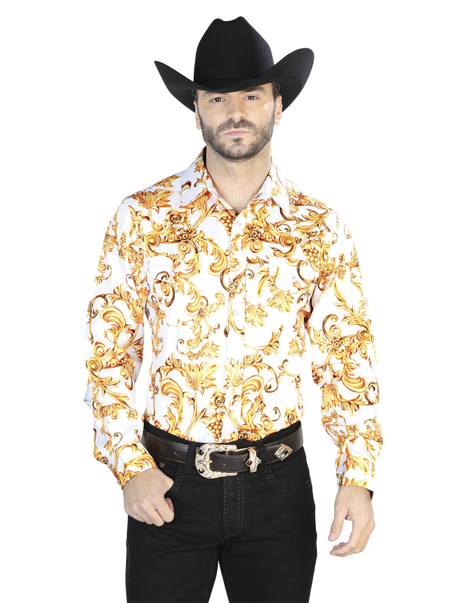 Off Blanco Dorado Casual Manga Larga Camisa 44060