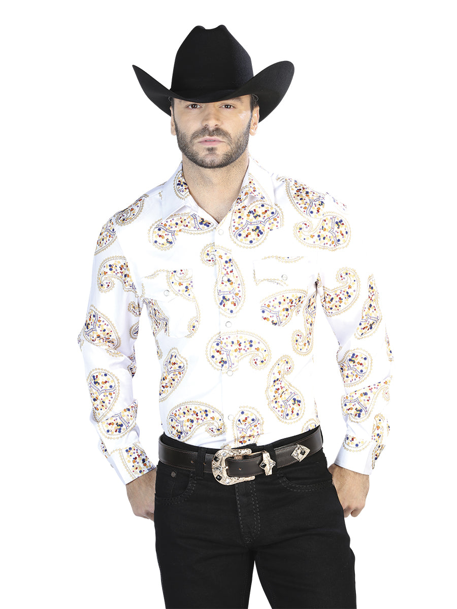 Off Blanco Dorado Casual Manga Larga Camisa 44064