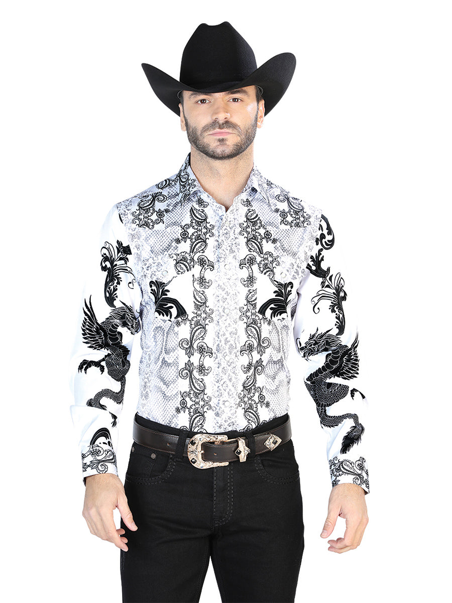 Blanco Negro Casual Manga Larga Camisa 44066