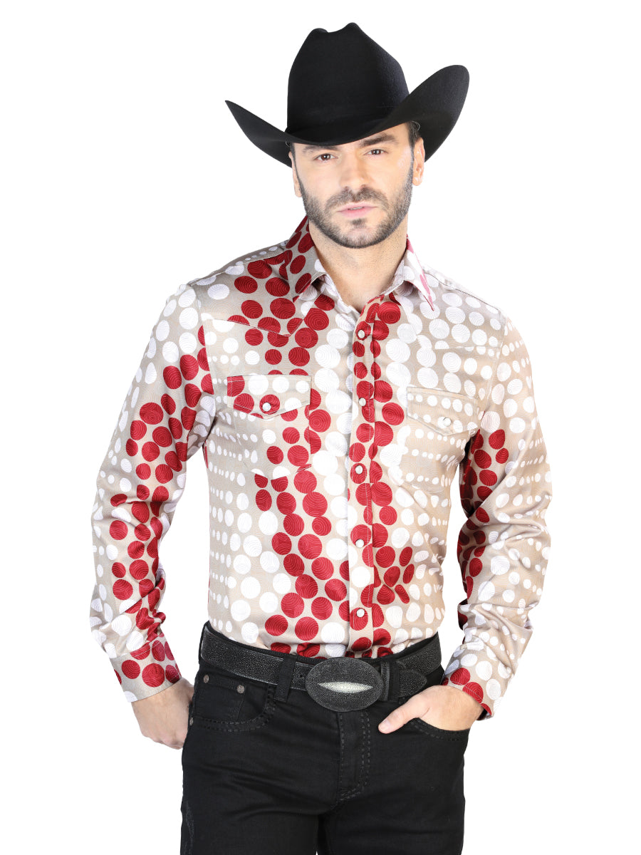 Borgoña y Dorado Casual Manga Larga Camisa 44072