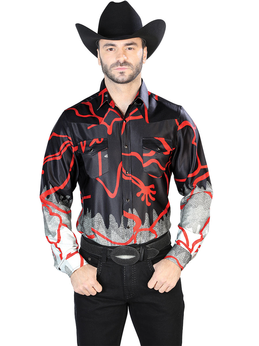 Negro Rojo Casual Manga Larga Camisa 44074