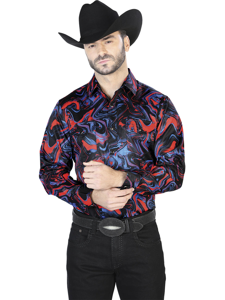 Camisa Casual Manga Larga El Señor De Los Cielos 15 97%Poliéster 3%Lycra Azul/Rojo 44080