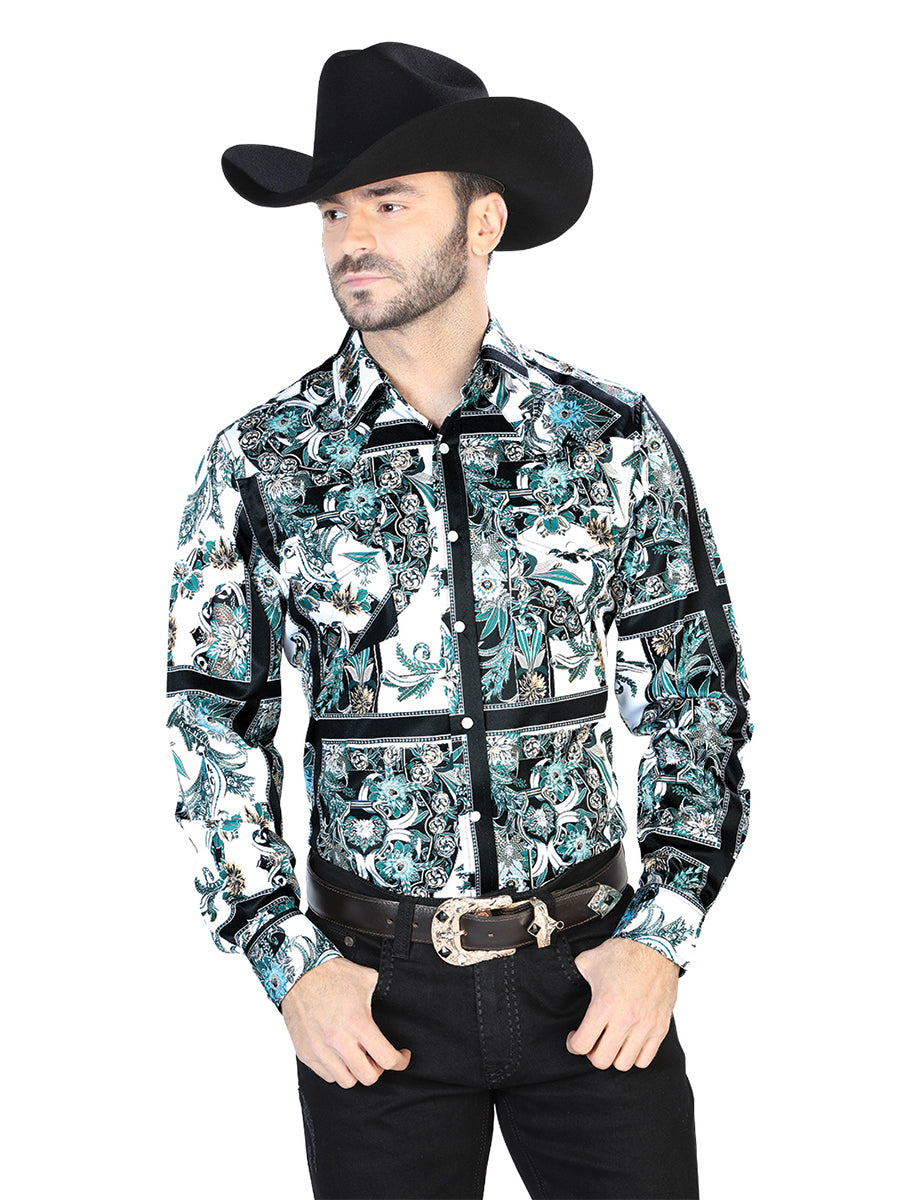 Camisa Casual L/ Manga El Señor De Los Cielos 17 97%Poliéster 3%Lycra Blanco/Negro 44082