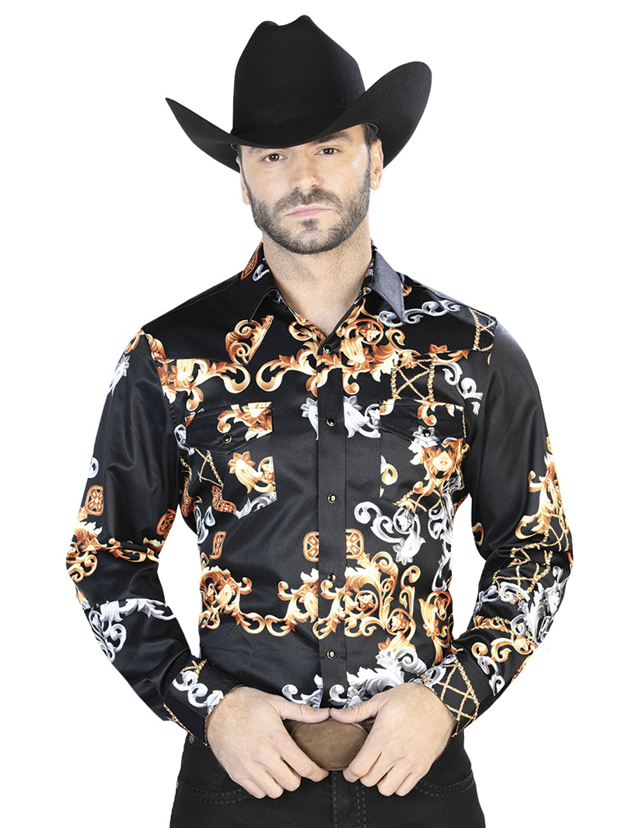 Negro Dorado Casual Manga Larga Camisa 44085