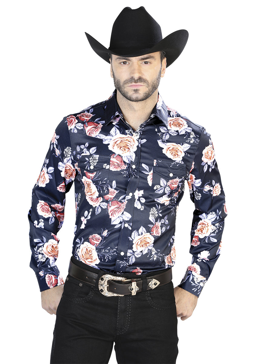Camisa Casual Manga Larga El Señor De Los Cielos 23 97%Poliéster 3%Lycra Marino/Rosas 44089