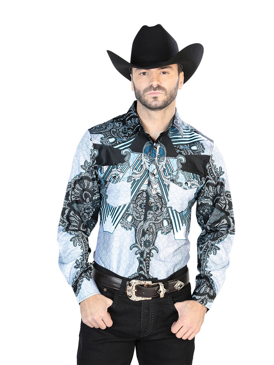 Negro Gris Casual Manga Larga Camisa 44095