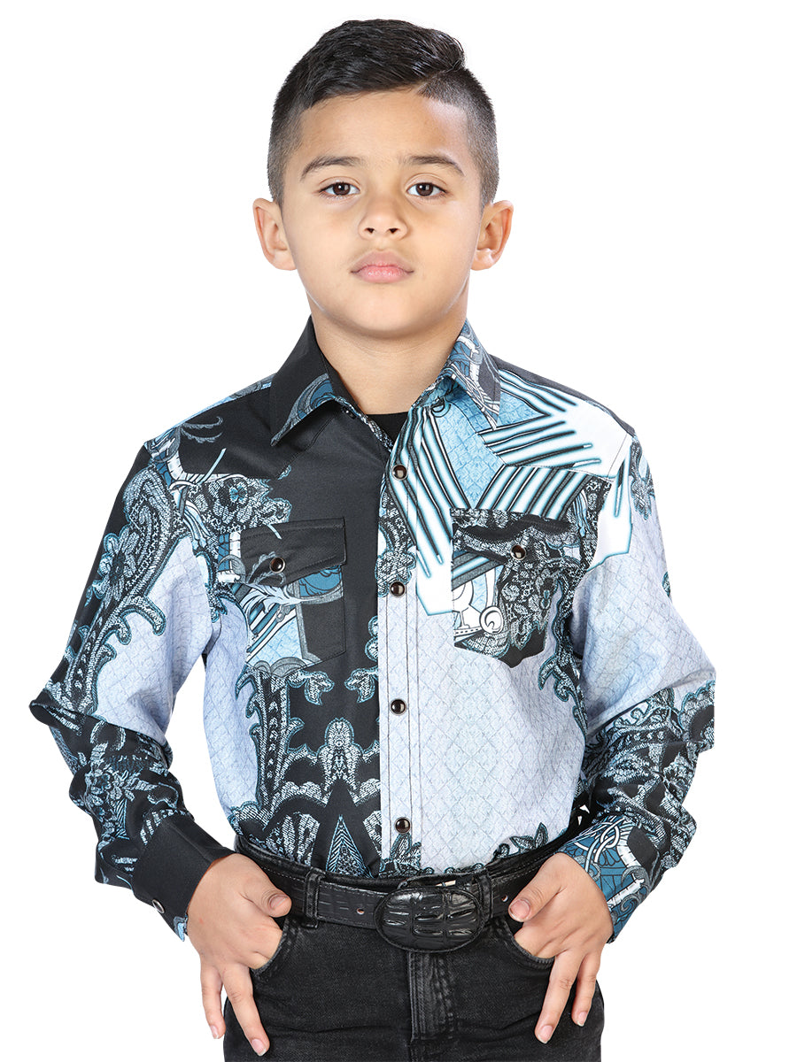 Camisa Casual L/ Manga El Señor De Los Cielos 27 97%poliéster 3%lycra Negro/gris 44096