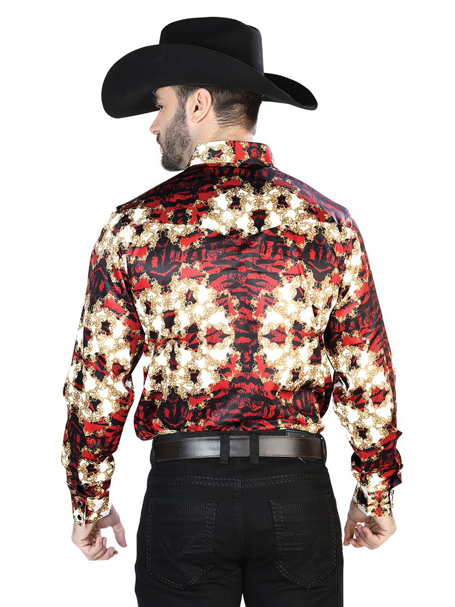 Borgoña y Dorado Casual Manga Larga Camisa 44103