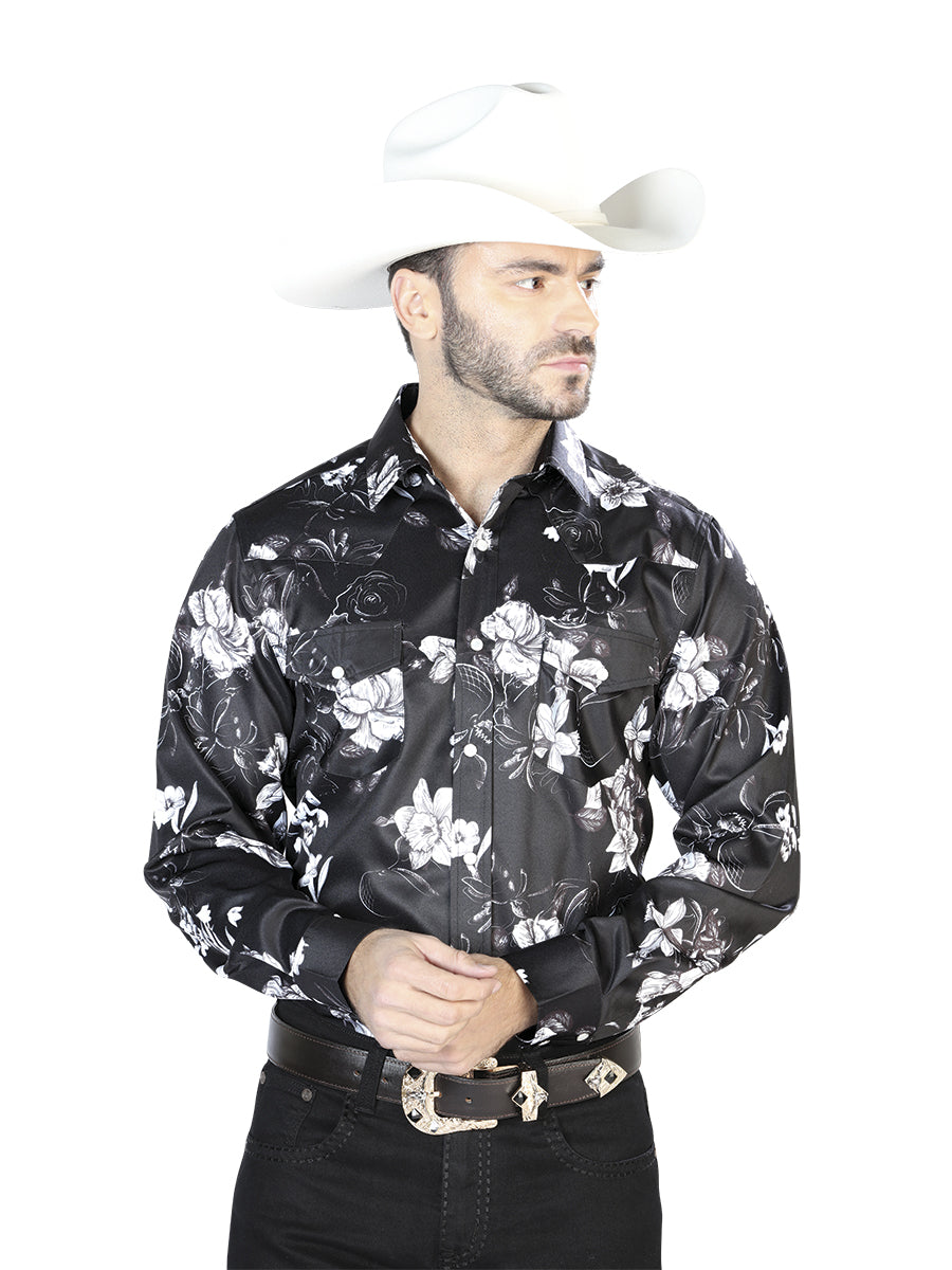 Negro Blanco Estampado Casual Manga Larga Camisa 44109