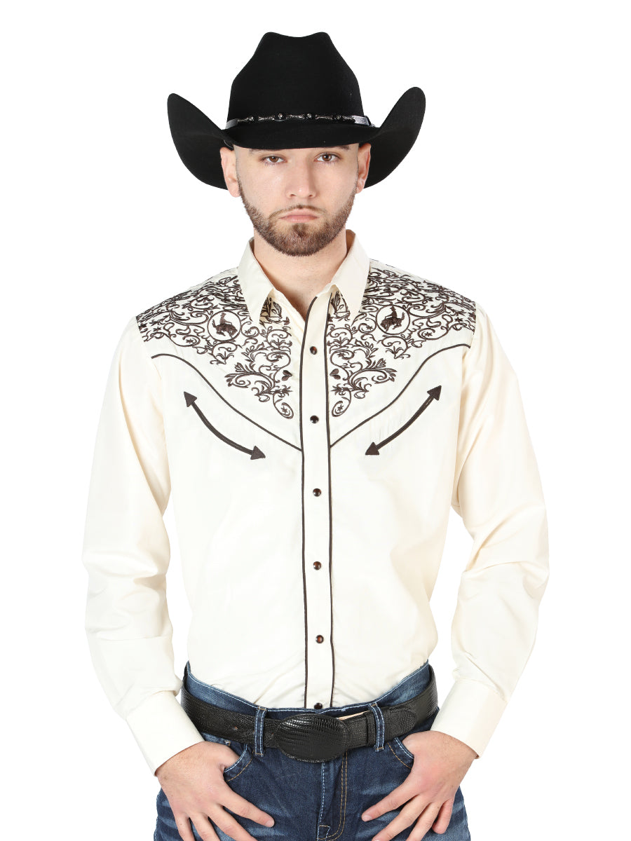 Camisa Vaquera L/ Manga El Señor De Los Cielos No.4044 65% Poliéster 35% Algodón Beige 44189